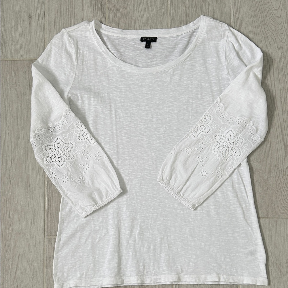 Talbots White 3/4 Sleeve Top with eyelet sleeves